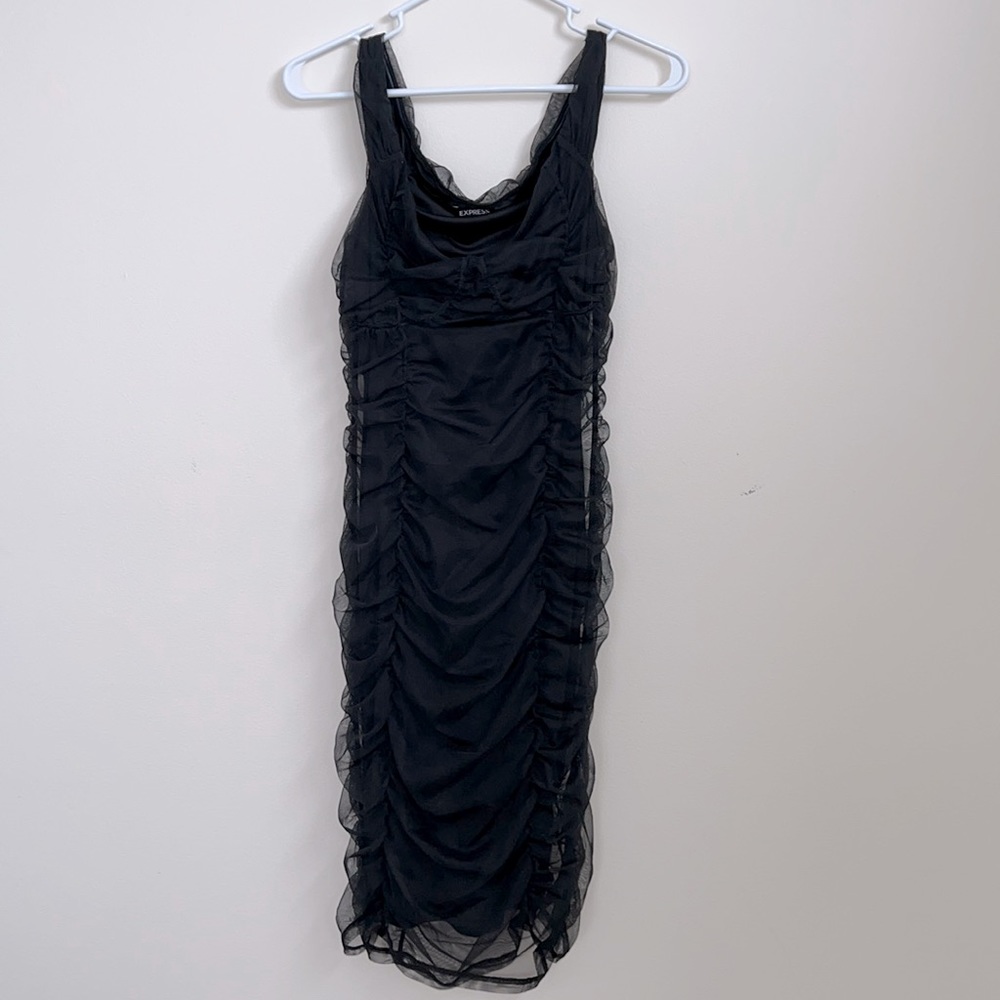 Express Size Medium Lined Ruched Gathered Mesh Off Shoulder Dress NWOT